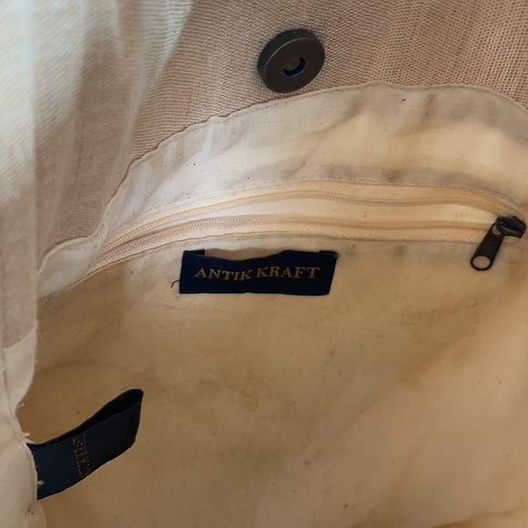 Vintage Antik Kraft Boho Chic bag cotton with leather fringe - Picture 10 of 14